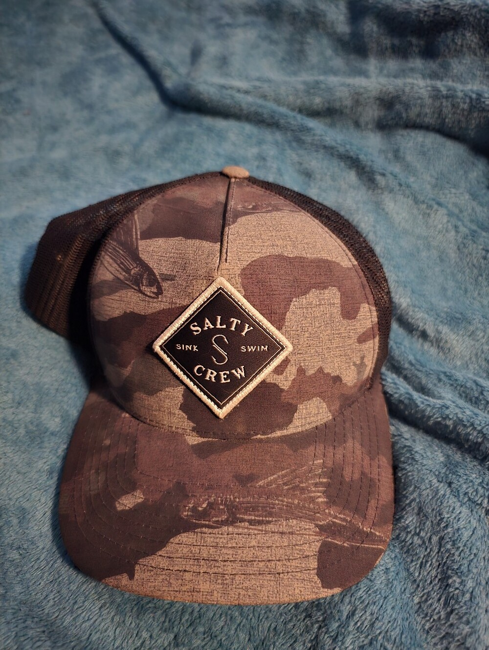 Salty Crew Brown Camo Trucker Hat with Patch